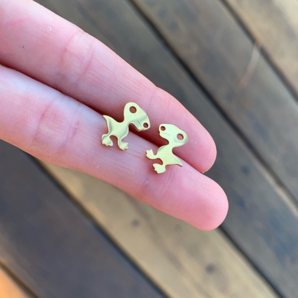STAINLESS STEEL GOLD Baby Dinosaur Stud Earrings with Gift Bag - Picture 4 of 5